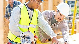 Happy construction workers